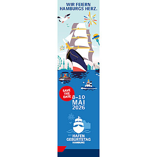 Banner HAFENGEBURTSTAG HAMBURG Save the Date 160x600px