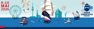 Animiertes Banner HAFENGEBURTSTAG HAMBURG Save the Date 300x100px