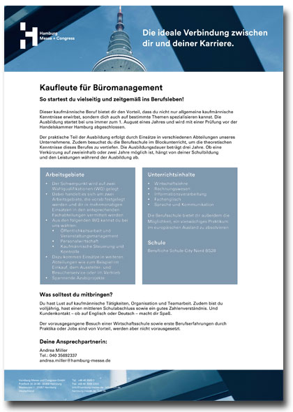 Infoblatt Ausbildung "Kaufleute für Büromanagement"
