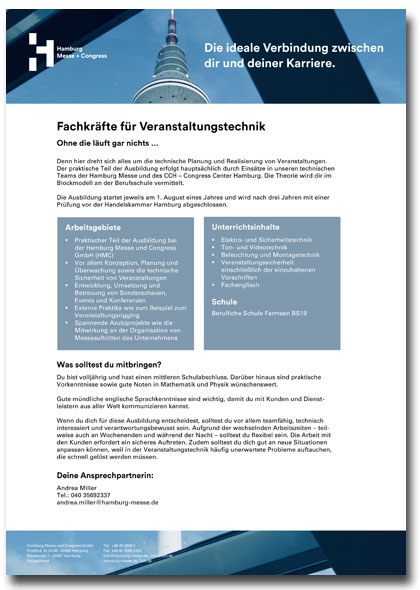Infoblatt zur Ausbildung "Fachkraft für Veranstaltungstechnik"